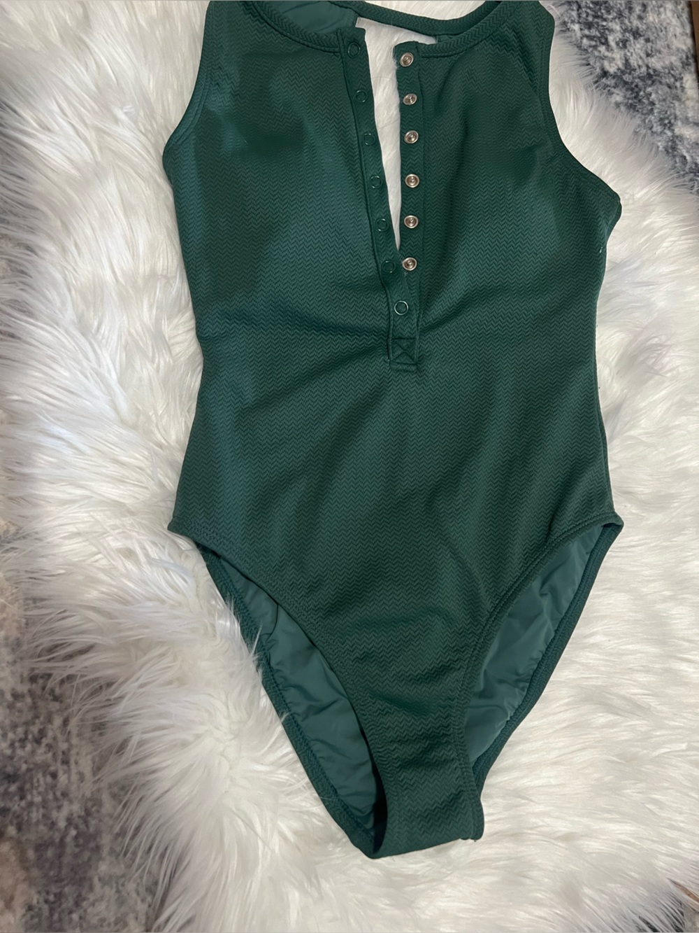 Andie women’s Forest Green One-Piece Swimsuit with Front Snap Detail